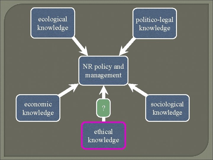 ecological knowledge politico-legal knowledge NR policy and management economic knowledge ? ethical knowledge sociological