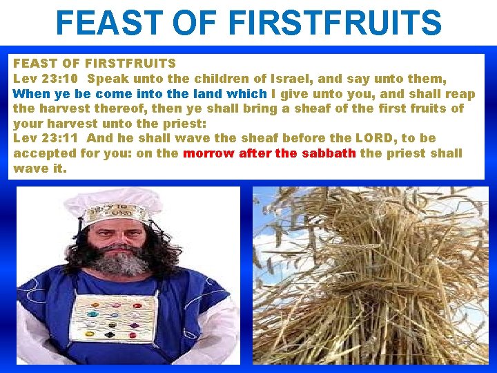 FEAST OF FIRSTFRUITS Lev 23: 10 Speak unto the children of Israel, and say