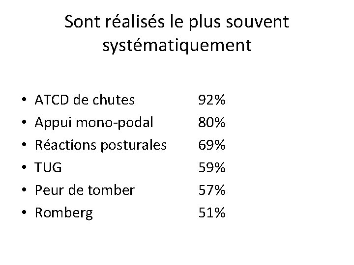 Sont réalisés le plus souvent systématiquement • • • ATCD de chutes Appui mono-podal