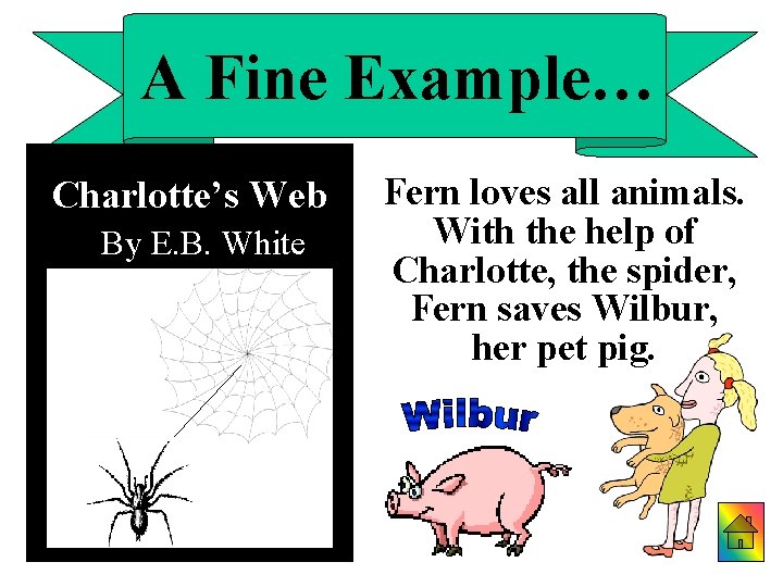 A Fine Example… Charlotte’s Web By E. B. White Fern loves all animals. With
