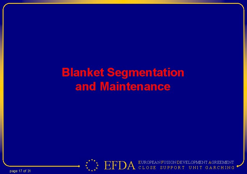 Blanket Segmentation and Maintenance page 17 of 31 EFDA EUROPEAN FUSION DEVELOPMENT AGREEMENT C