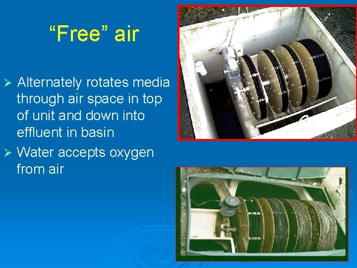 “Free” air Alternately rotates media through air space in top of unit and down