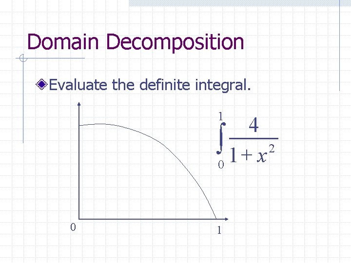 Domain Decomposition Evaluate the definite integral. 1 4 ò 1+ x 2 0 0