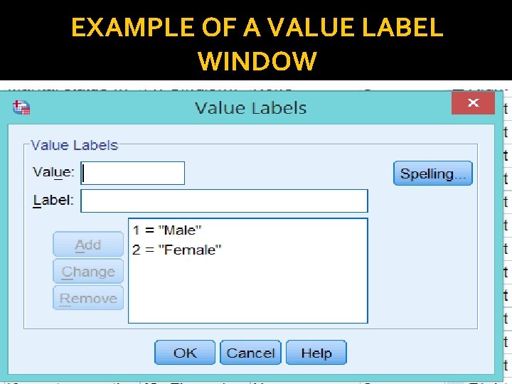EXAMPLE OF A VALUE LABEL WINDOW 