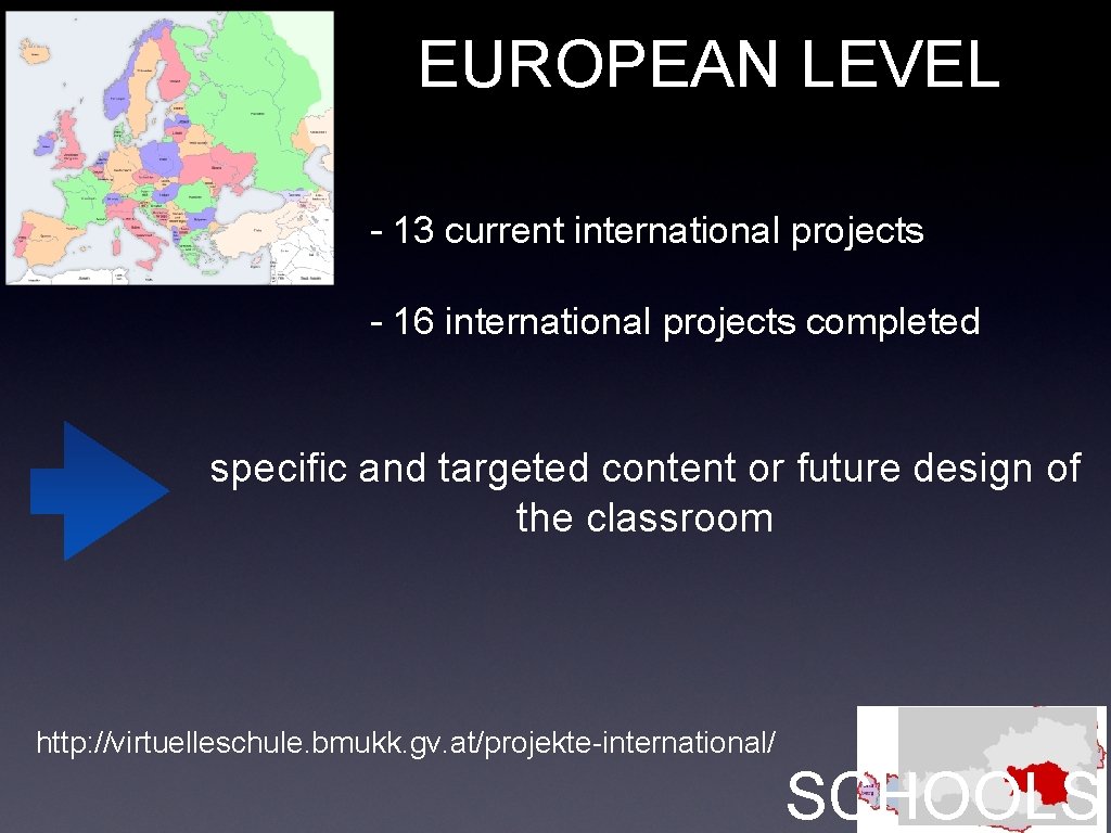 EUROPEAN LEVEL - 13 current international projects - 16 international projects completed specific and