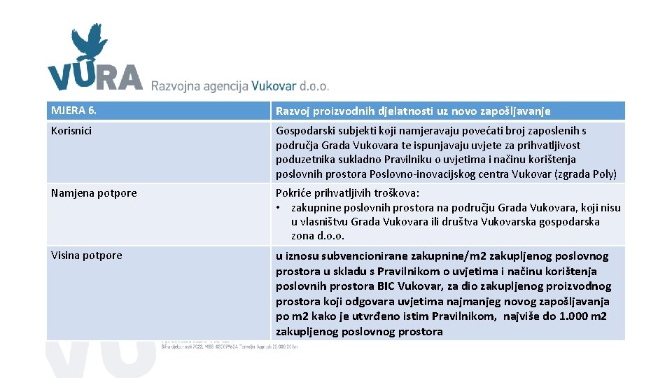 MJERA 6. Razvoj proizvodnih djelatnosti uz novo zapošljavanje Korisnici Gospodarski subjekti koji namjeravaju povećati