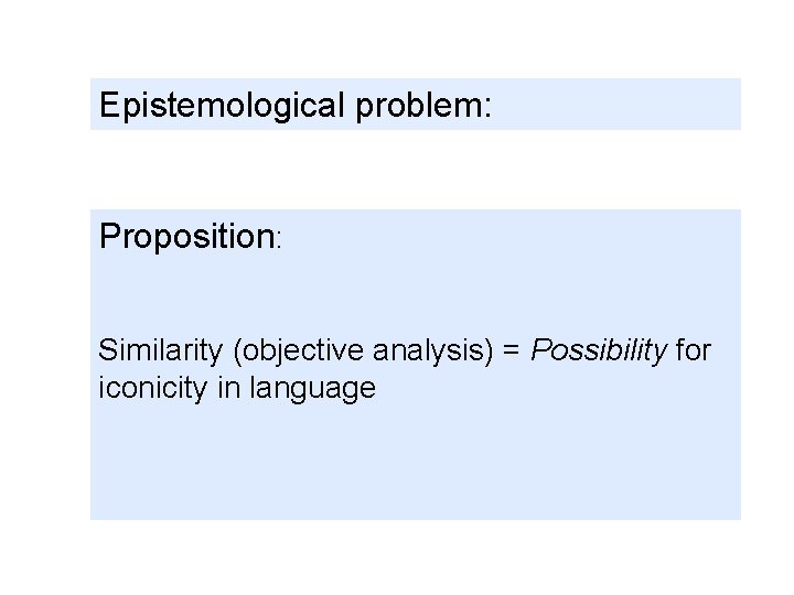 Epistemological problem: Proposition: Similarity (objective analysis) = Possibility for iconicity in language 