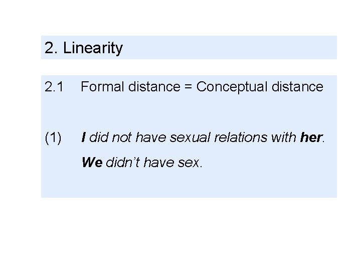 2. Linearity 2. 1 Formal distance = Conceptual distance (1) I did not have