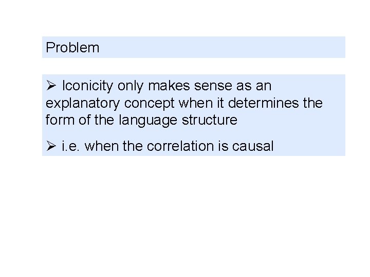 Problem Ø Iconicity only makes sense as an explanatory concept when it determines the