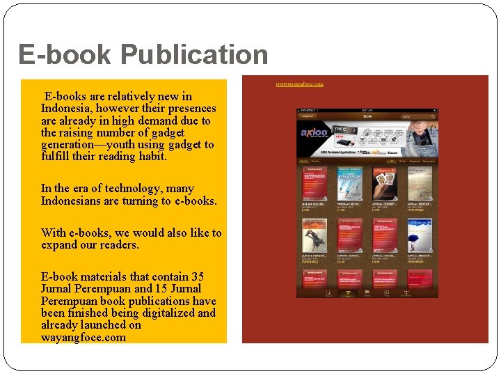 E-book Publication E-books are relatively new in Indonesia, however their presences are already in