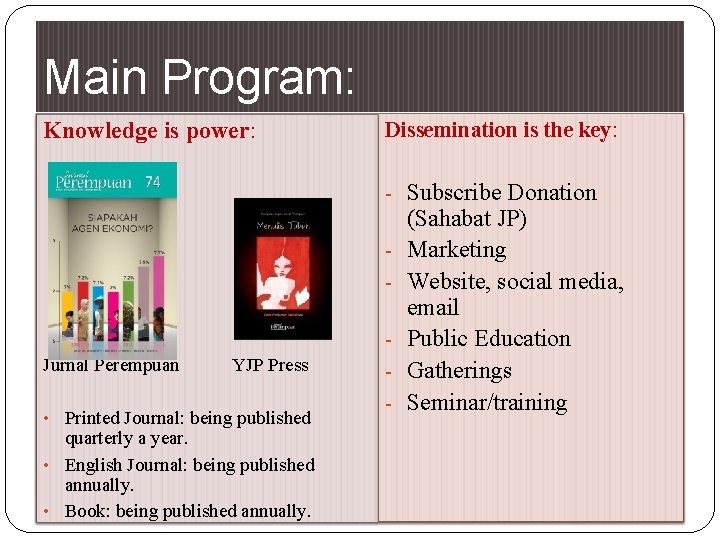 Main Program: Knowledge is power: Dissemination is the key: - Subscribe Donation - Jurnal