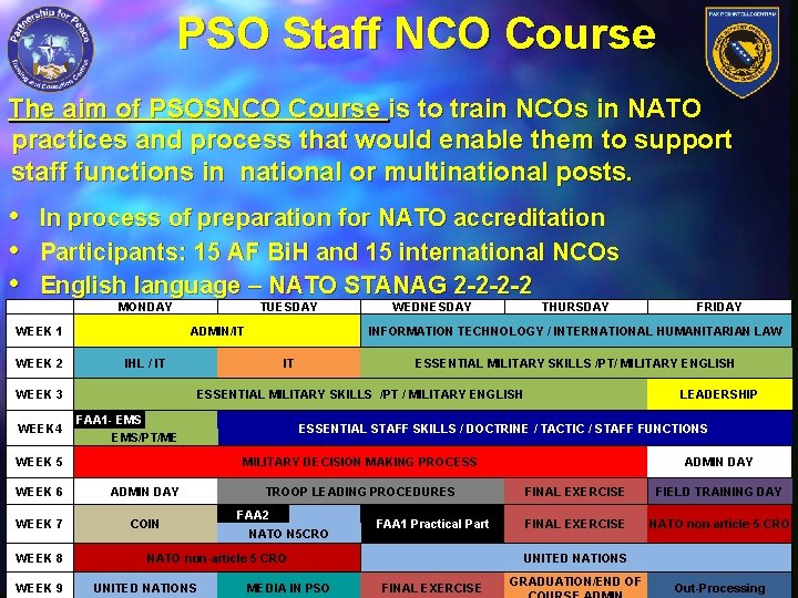 PSO Staff NCO Course The aim of PSOSNCO Course is to train NCOs in PSO Staff NCO Course The aim of PSOSNCO Course is to train NCOs in