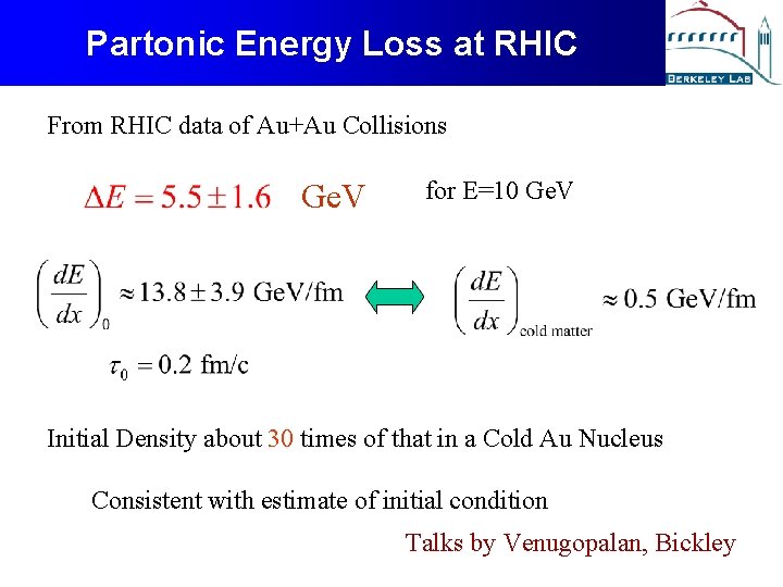 Partonic Energy Loss at RHIC From RHIC data of Au+Au Collisions Ge. V for