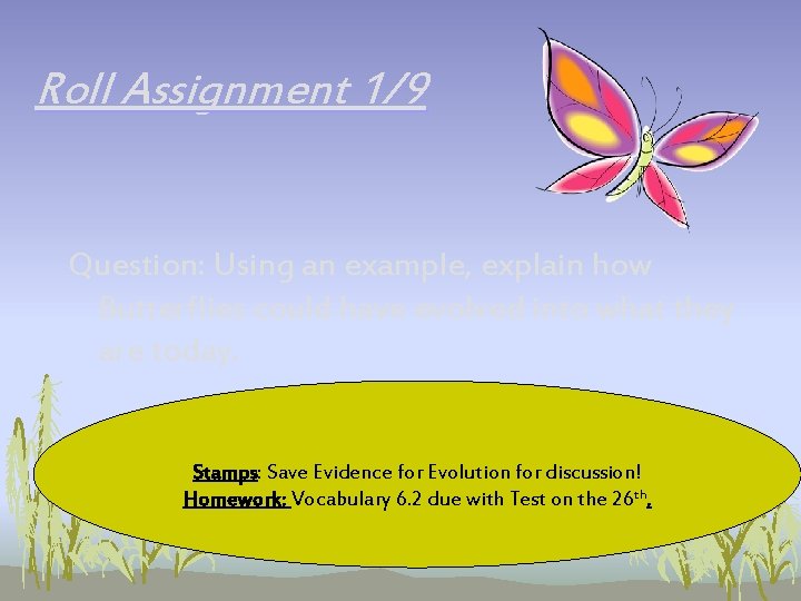 Roll Assignment 1/9 Question: Using an example, explain how Butterflies could have evolved into Roll Assignment 1/9 Question: Using an example, explain how Butterflies could have evolved into