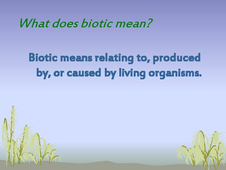 What does biotic mean? Biotic means relating to, produced by, or caused by living What does biotic mean? Biotic means relating to, produced by, or caused by living