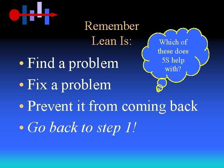 Remember Lean Is: Which of these does 5 S help with? • Find a