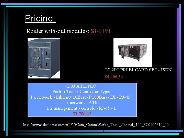 Pricing: Router with-out modules: $14, 191 TC 2 PT PRI E 1 CARD SET