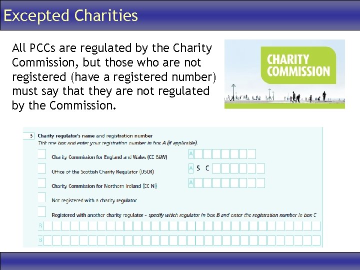 Excepted Charities All PCCs are regulated by the Charity Commission, but those who are