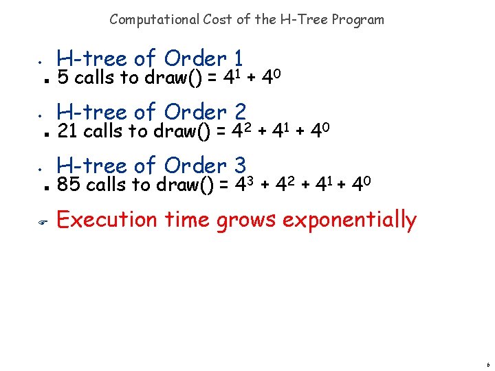 Computational Cost of the H-Tree Program H-tree of Order 1 • n 5 calls