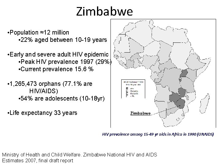 Zimbabwe • Population ≈12 million • 22% aged between 10 -19 years • Early Zimbabwe • Population ≈12 million • 22% aged between 10 -19 years • Early