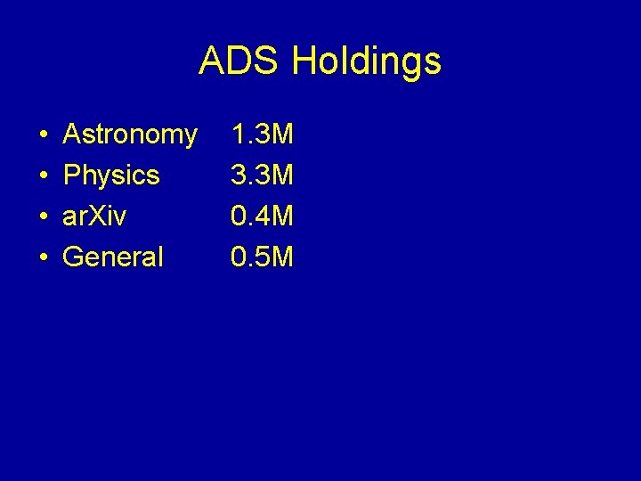 ADS Holdings • • Astronomy Physics ar. Xiv General 1. 3 M 3. 3
