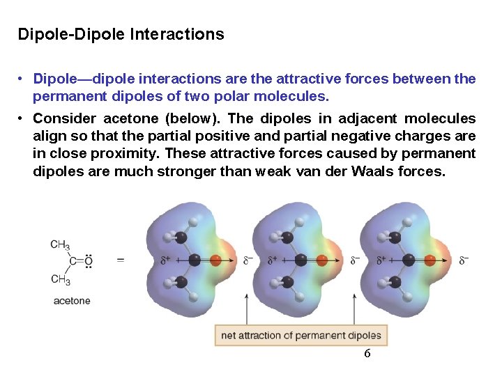 Dipole-Dipole Interactions • Dipole—dipole interactions are the attractive forces between the permanent dipoles of