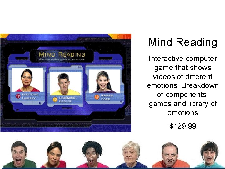Mind Reading Interactive computer game that shows videos of different emotions. Breakdown of components,