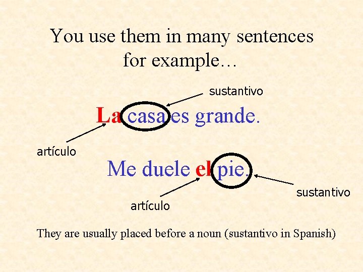 You use them in many sentences for example… sustantivo La casa es grande. artículo