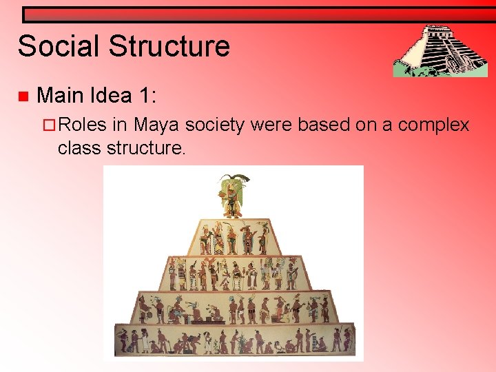 Social Structure n Main Idea 1: ¨ Roles in Maya society were based on Social Structure n Main Idea 1: ¨ Roles in Maya society were based on