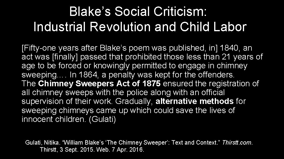 Blake’s Social Criticism: Industrial Revolution and Child Labor [Fifty-one years after Blake’s poem was