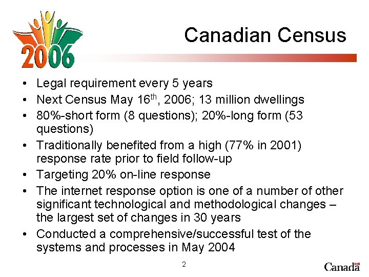 Canadian Census • Legal requirement every 5 years • Next Census May 16 th,