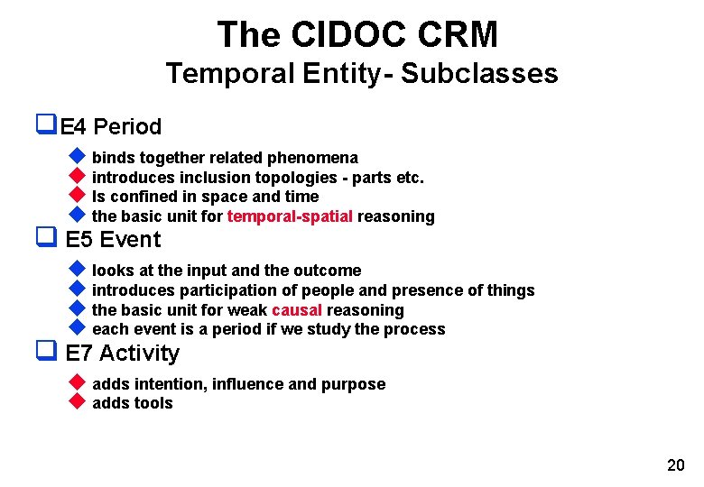 The CIDOC CRM Temporal Entity- Subclasses q. E 4 Period u binds together related The CIDOC CRM Temporal Entity- Subclasses q. E 4 Period u binds together related