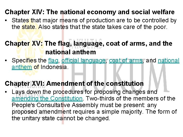 Chapter XIV: The national economy and social welfare • States that major means of