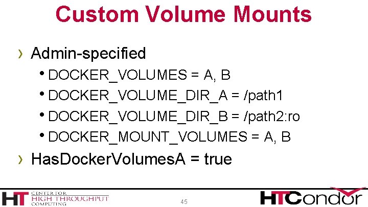 Custom Volume Mounts › Admin-specified h. DOCKER_VOLUMES = A, B h. DOCKER_VOLUME_DIR_A = /path