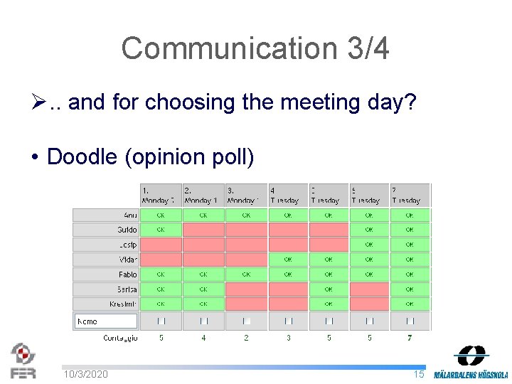 Communication 3/4 Ø. . and for choosing the meeting day? • Doodle (opinion poll)