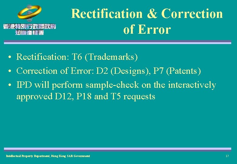 Rectification & Correction of Error • Rectification: T 6 (Trademarks) • Correction of Error: Rectification & Correction of Error • Rectification: T 6 (Trademarks) • Correction of Error:
