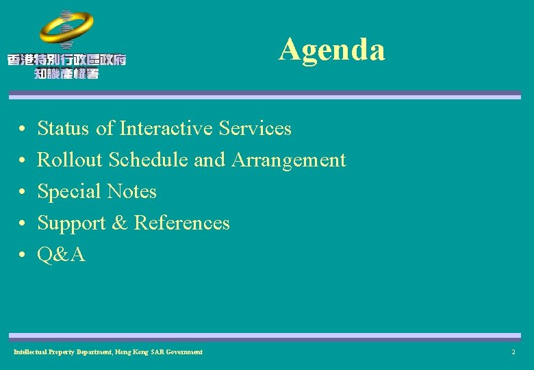 Agenda • • • Status of Interactive Services Rollout Schedule and Arrangement Special Notes Agenda • • • Status of Interactive Services Rollout Schedule and Arrangement Special Notes