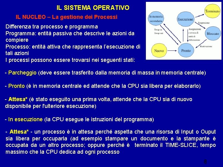 IL SISTEMA OPERATIVO IL NUCLEO – La gestione dei Processi Differenza tra processo e IL SISTEMA OPERATIVO IL NUCLEO – La gestione dei Processi Differenza tra processo e