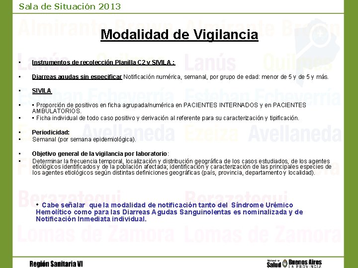 Sala de Situación 2013 Modalidad de Vigilancia • Instrumentos de recolección Planilla C 2