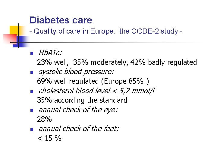 Diabetes care - Quality of care in Europe: the CODE-2 study n Hb. A