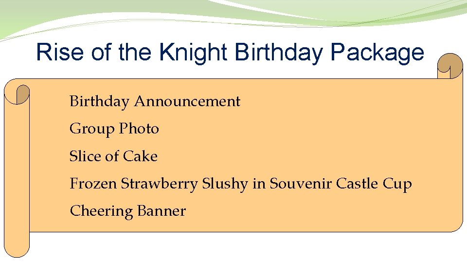 Rise of the Knight Birthday Package Birthday Announcement Group Photo Slice of Cake Frozen