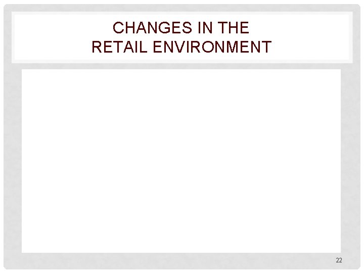 CHANGES IN THE RETAIL ENVIRONMENT 22 