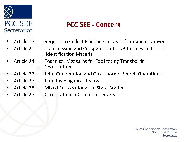 PCC SEE - Content • Article 18 • Article 20 • Article 24 •