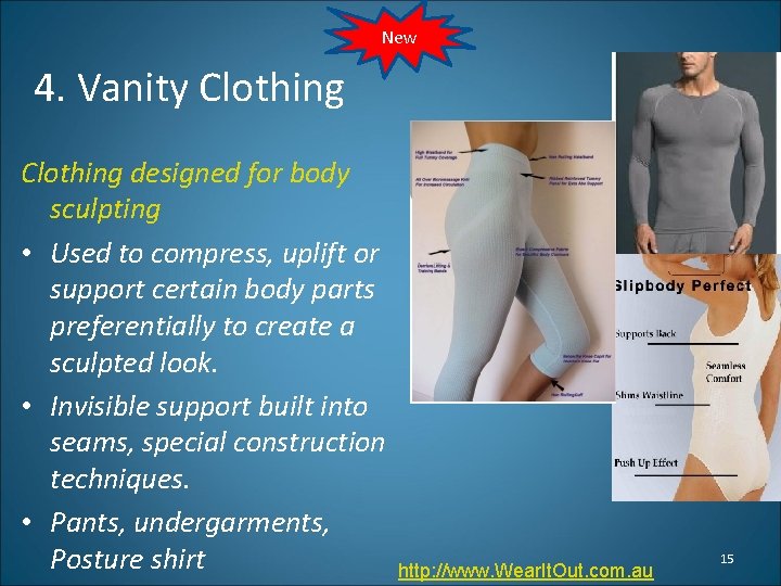 New 4. Vanity Clothing designed for body sculpting • Used to compress, uplift or