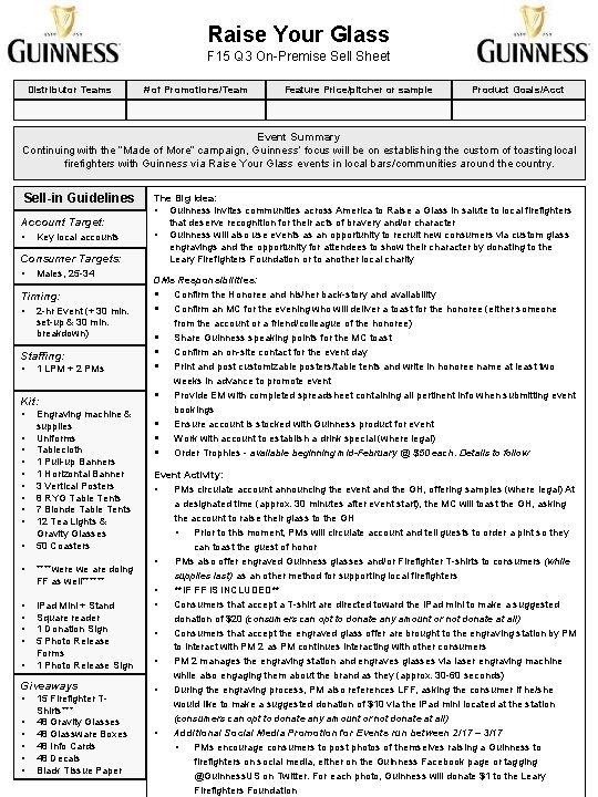 Raise Your Glass F 15 Q 3 On-Premise Sell Sheet Distributor Teams # of