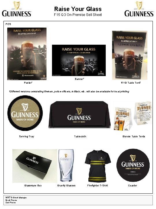 Raise Your Glass F 15 Q 3 On-Premise Sell Sheet POS Banner* Poster* RYG