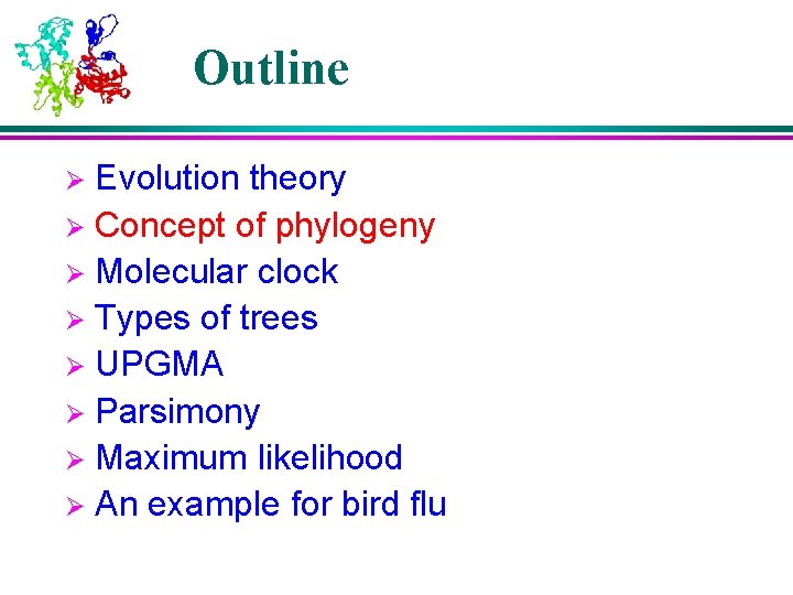 Outline Evolution theory Ø Concept of phylogeny Ø Molecular clock Ø Types of trees Outline Evolution theory Ø Concept of phylogeny Ø Molecular clock Ø Types of trees