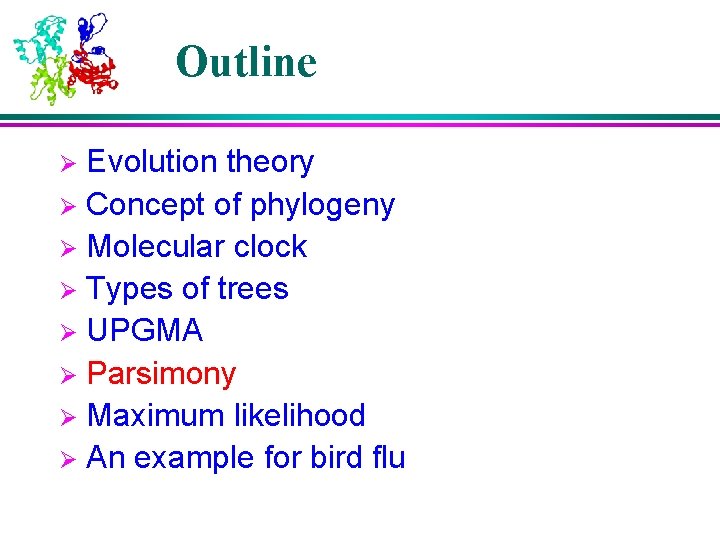 Outline Evolution theory Ø Concept of phylogeny Ø Molecular clock Ø Types of trees Outline Evolution theory Ø Concept of phylogeny Ø Molecular clock Ø Types of trees
