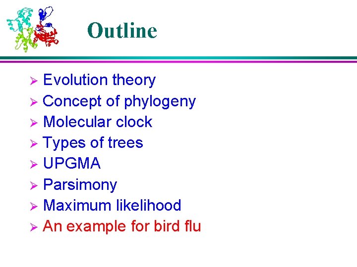 Outline Evolution theory Ø Concept of phylogeny Ø Molecular clock Ø Types of trees Outline Evolution theory Ø Concept of phylogeny Ø Molecular clock Ø Types of trees
