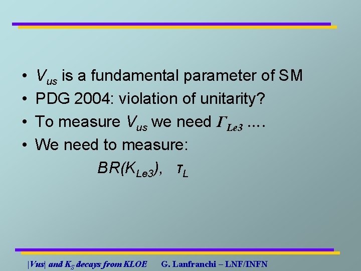  • • Vus is a fundamental parameter of SM PDG 2004: violation of